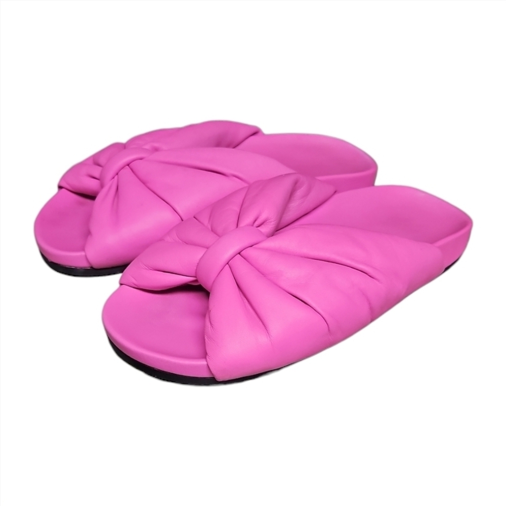 BALENCIAGA | Padded Bow Leather Slide Sandals • Pink • EU 37 / US 7